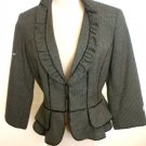 CASS WOMEN'S WHITE BLACK RUFFLE FITTED JACKET BLAZER SIZE 4