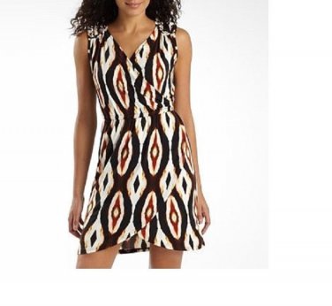 WORTHINGTON WOMEN'S BLACK Brown White FAUX WRAP CAREER CASUAL Knit Dress SIZE XS