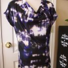 KENNETH COLE WOMENS WHITE PURPLE BLACK CAP SLEEVE KNIT SHIRT Blouse Top SIZE M 8