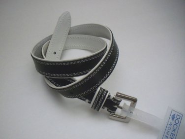 DOCKERS Womens BLACK WHITE GENUINE FULL GRAIN Leather BELT SIZE M