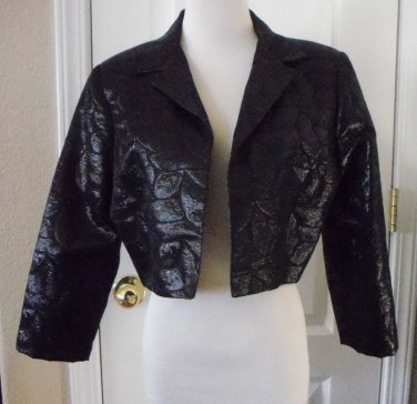 LA NUIT WOMENS BLACK SHIMMERY JACQUARD COCKTAIL BOLERO SHRUG EVENING JACKET SZ M