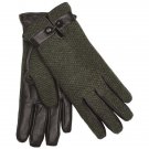 KOMBI Womens SAGE BROWN Leather Wool Blend tweed Thinsulate Wrist Gloves S SMALL