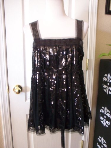 MAX STUDIO M WOMEN'S BLACK SEQUIN OCCASION EVENING TUNIC TOP SIZE S NEW