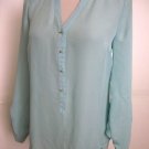LAUREN CONRAD WOMEN'S AQUA TAB BUTTON LONG SLEEVE BLOUSE SHIRT TOP SIZE XS