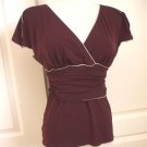 STUDIO M WOMENS BURGUNDY CAP SLEEVE V NECK KNIT CASUAL CAREER SHIRT BLOUSE TOP S