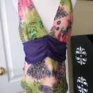 BISOU WOMEN'S PINK GREEN PURPLE CHIFFON V-NECK SLEEVELESS SHIRT TANK TOP SIZE 10
