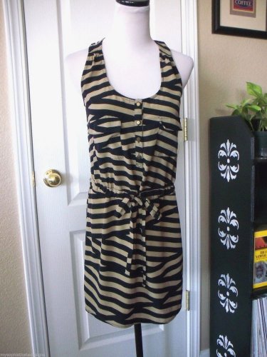 LOLA BY BCBG WOMEN'S Beige Black Stripped Sleeveless Tunic Dress Size XS LIKENEW
