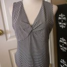CHARTER CLUB Women's NAVY BLUE WHITE STRIPE V-NECK Sleeveless Blouse Top SIZE M