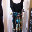 STUDIO I WOMENS TURQUOISE BLACK SCOOP NECK SLEEVELESS STRETCH DRESS TUNIC SIZE L