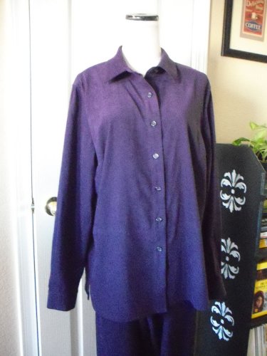 TALBOTS WOMEN'S 2 Piece PURPLE MICROFIBER CASUAL Pant Suit OUTFIT SIZE L 14
