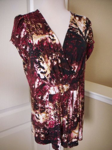 WORTHINGTON WOMEN'S V NECK CROSSOVER CAP SLEEVE Knit SHIRT BOUSE TOP SIZE L