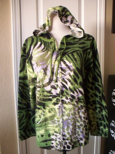 JULLIAN NICOLE WOMEN'S GREEN BLACK ANIMAL PRINT Cardigan Sweater SIZE 1X