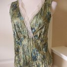 WORTHINGTON WOMEN'S SAGE GREEN BLUE V NECK SLEEVELESS CRINKLE Shirt Top SIZE M