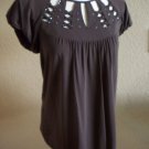 $168 BCBG MAXAZRIA WOMEN'S BROWN BEADED CUT OUT SHIRT BLOUSE TOP SIZE M 8