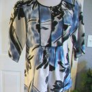 BCBG MAXAZRIA WOMEN'S GRAY BLUE BLACK SILK SHORT SLEEVE TUNIC TOP SIZE 0 XXS