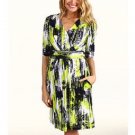 ELLEN TRACY WOMEN'S GREEN White NAVY BLUE V Neck RUCHED WAIST KNIT DRESS SIZE 8