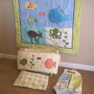 Baby 4 Pc Crib Bedding Set FISH Comforter, Fitted Sheet, Diapper Bag, Bed Bumper