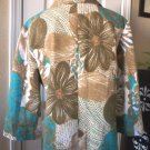 CHICOS WOMEN TAUPE WHITE TURQUOISE PRINT BLAZER JACKET SIZE L 2 12 14 EXCELLENT!