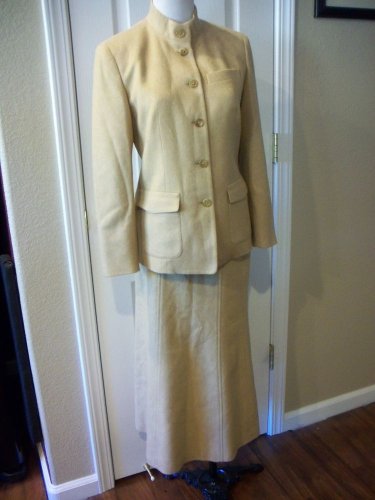 TALBOTS WOMENS BEIGE CAMEL CAREER SKIRT SUIT BLAZER JACKET SIZE 2 4 MADE IN TALY
