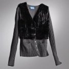 Simply Vera Wang WOMEN'S SOLID Gray Black FAUX FUR Cardigan Sweater SIZE L Large