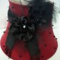 RED AND BLACK FABRIC LAMP SHADE BLACK BEADS AND FEATHERS 8×10×13