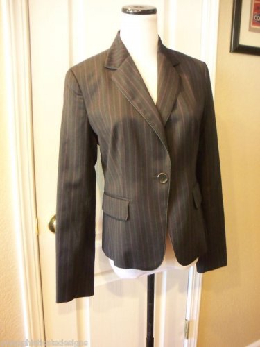 BANANA REPUBLIC WOMENS PURPLE GRAY PINSTRIPE WOOL JACKET BLAZER SIZE 6 EXCELLENT