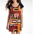 BISOU BISOU Womens ORANGE BLUE COMBO SCOOP NECK Short Sleeve Tunic Dress SZ 14