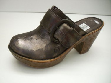 BORN CROWN Womens BROWN METALLIC Leather Clogs Slip On Mules Heel Shoes SIZE 7