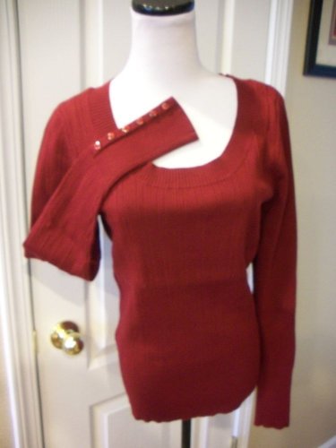 HILLARD & HANSON WOMEN'S SOLID BRICK RED SCOOP NECK KNIT SWEATER SIZE XL