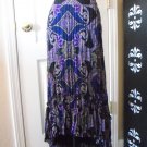 $89 INC WOMENS PURPLE BLACK PAISLEY PRINT CRINKLE TIERED HI LOW LONG SKIRT SZ 6