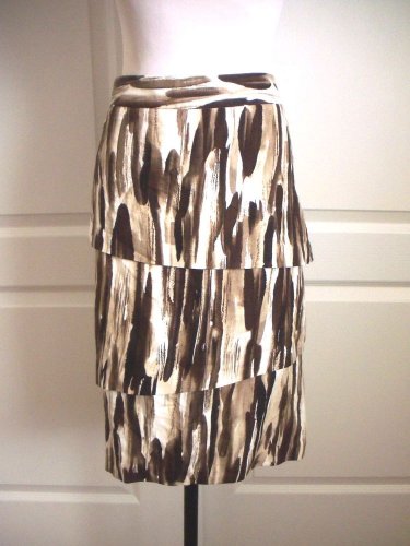 ADRIENNE VITTADINI WOMENS IVORY BROWN ANIMAL PRINT TIER STRAIGHT SKIRT SZ 12 NEW