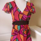 APT 9 WOMENS ORANGE PURPLE BROWN AQUA CAP SLEEVE V NECK MESH KNIT TUNIC TOP SZ S