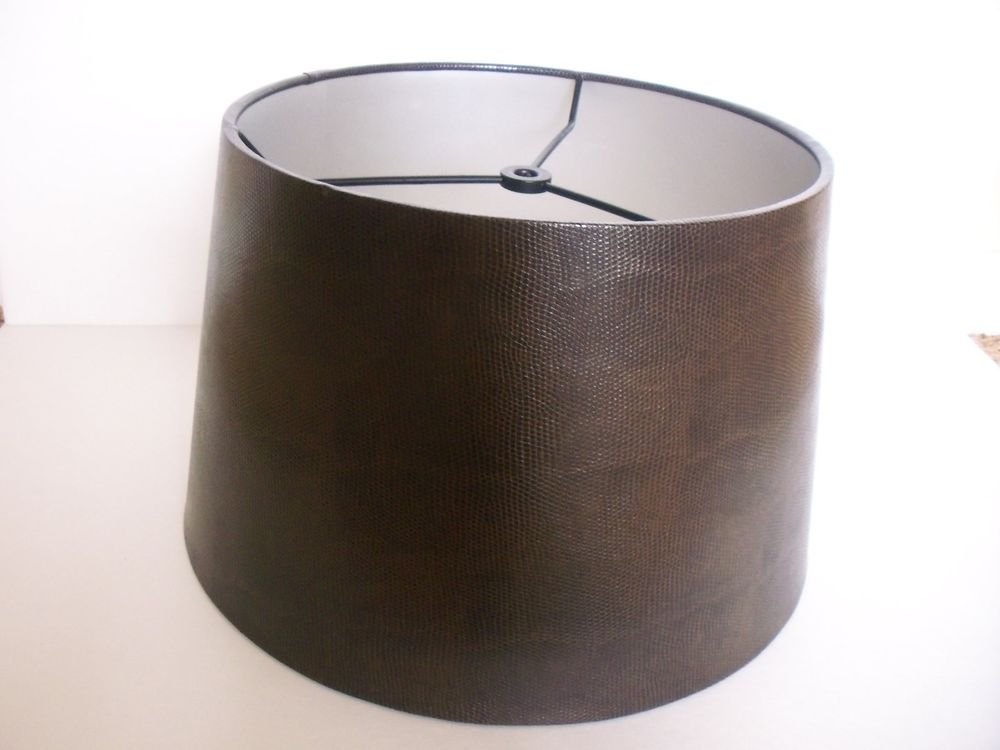 LAMP SHADE MODERN BROWN FAUX LEATHER