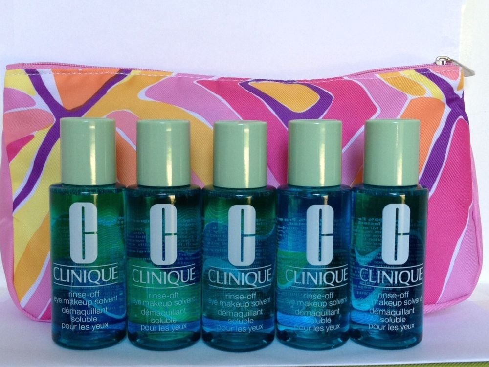 5pc CLINIQUE Rinseoff Eye Makeup Remover Solvent Total 10 oz + Bag