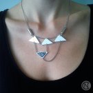 Handmade necklace with four white shrink plastic pendants and silver beads/ shrink plastic jewelry