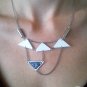 Handmade necklace with four white shrink plastic pendants and silver beads/ shrink plastic jewelry