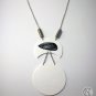 Handmade necklace with two white plastic pendants and beads/ shrink plastic jewelry