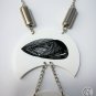 Handmade necklace with two white plastic pendants and beads/ shrink plastic jewelry