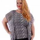 NEW $36 drape sleeve sheer blouse black white 1X2X3X plus tee shirt top