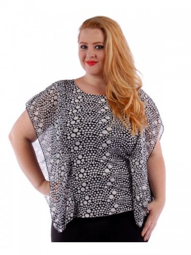 NEW $36 drape sleeve sheer blouse black white 1X2X3X plus tee shirt top
