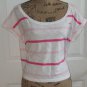 cute Hollister harbor T shirt top pink white stripe roll short sleeve new size L
