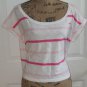 cute Hollister harbor T shirt top pink white stripe roll short sleeve new size L
