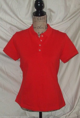 $45 NEW mesh Polo shirt red LANDS END women S Petite 6-8 short sleeve cotton top