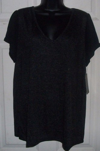 NEW Pure Energy V tee blouse plus size X cotton gray black sleeve shirt top