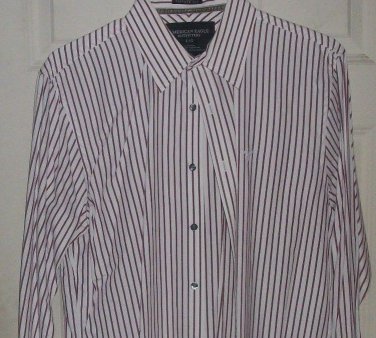 Men dress shirt American Eagle vintage fit L burgundy stripe top Dri clean press