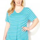 NWT tee blouse AVENUE aqua stripe 4X short sleeve cotton V pocket top shirt
