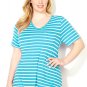 NWT tee blouse AVENUE aqua stripe 4X short sleeve cotton V pocket top shirt
