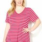 NWT tee blouse AVENUE raspberry stripe 2X short sleeve cotton V pocket top shirt