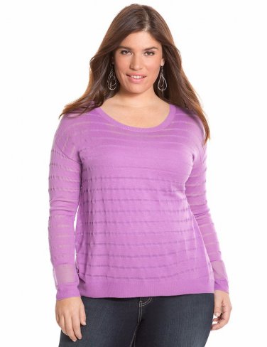 NEW womens $49 illusion sweater blouse LANE BRYANT 3X 4X mesh stripe top shirt