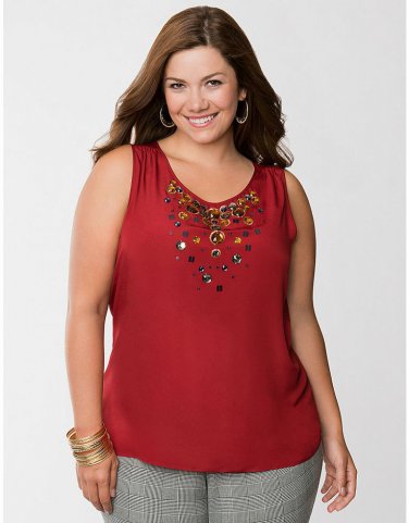 Tops Plus NWT $59 ruby embellished tank blouse LANE BRYANT Red size 14 24 28